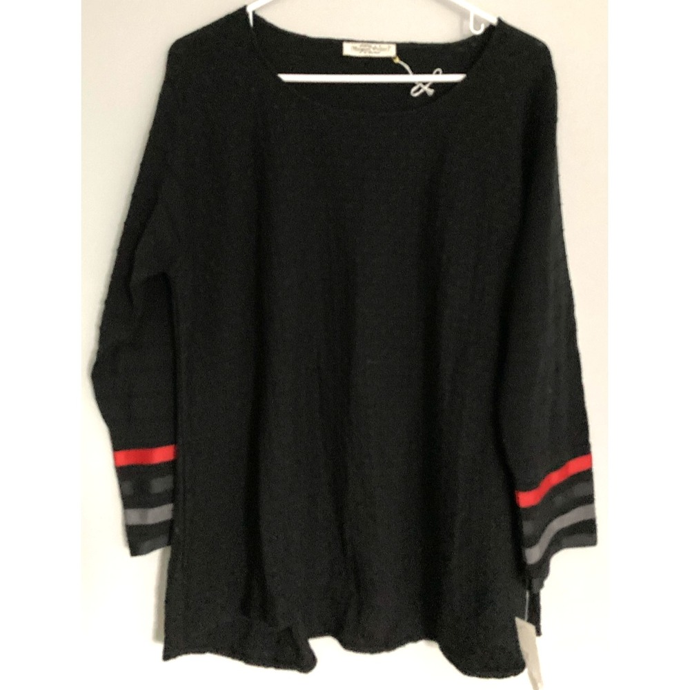 Margaret Winters Sweater Women L Black Tunic Striped Sleeve Knit Pullover NWT